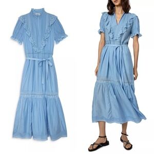 NWT Zadig & Voltaire Ronelo Tomboy Ruffled Cotton Midi Dress Women's‎ Size Small